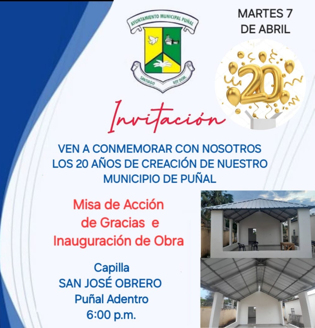 INVITACIÓN MISA 20 AÑOS MUNICIPIO DE PUÑAL.